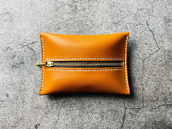 【手工縫製】駝色真皮口袋紙巾盒 第4張的照片