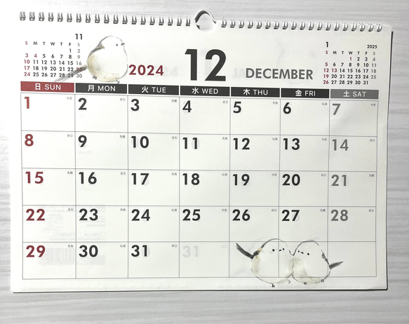 SALE⭐️2024年　シマエナガの壁掛けカレンダー（手書き） 12枚目の画像