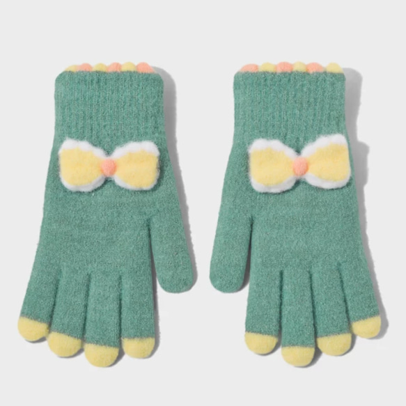 グリーン、スマホ対応手袋、【受注販売】防寒手袋、レディー手袋、プレゼント 1枚目の画像