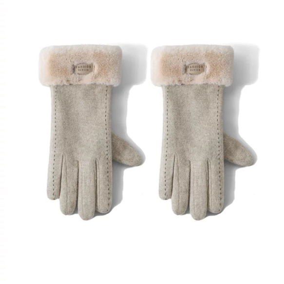 【受注販売】ベージュ、スマホ対応手袋、ミトン、手袋、冬の手袋、 五本指手袋、冬ミトン 1枚目の画像