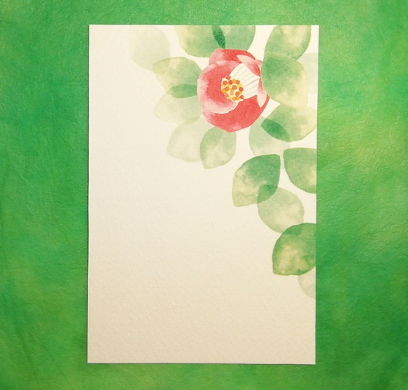 一輪椿と水仙のポストカード 2枚目の画像