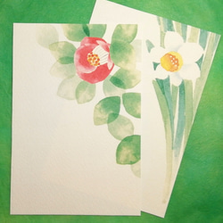 一輪椿と水仙のポストカード 1枚目の画像