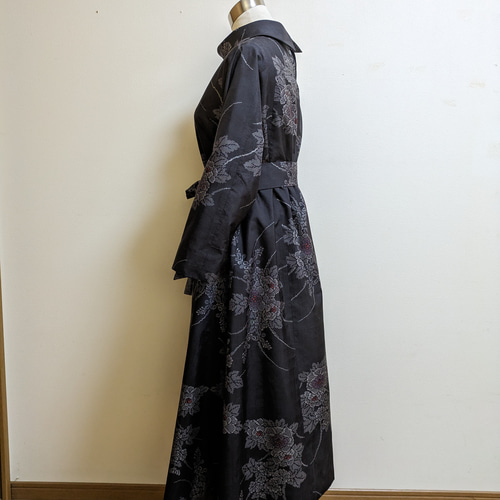 SOLD 着物リメイク ワンピース 大島紬 M〜L ワンピース さらあお