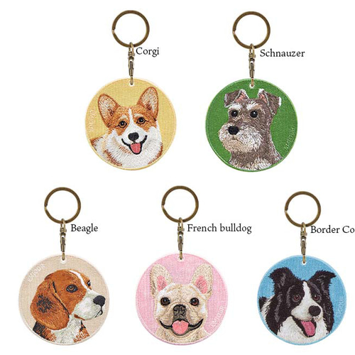 キーホルダー 犬 刺繍 ボーダーコリー プレゼント 両面 バッグチャーム
