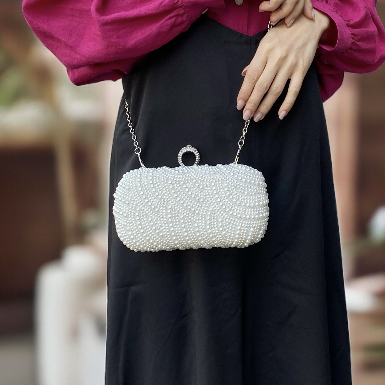 フォーマルシーン／デイリーにも／フェイクパールクラッチバッグ／結婚式　GCMC-MA090L