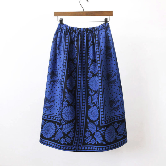 アフリカ布のギャザースカート（カンガスカート）鮮やかな色彩 サッシュベルト付き 7枚目の画像