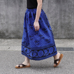 アフリカ布のギャザースカート（カンガスカート）鮮やかな色彩 サッシュベルト付き 1枚目の画像