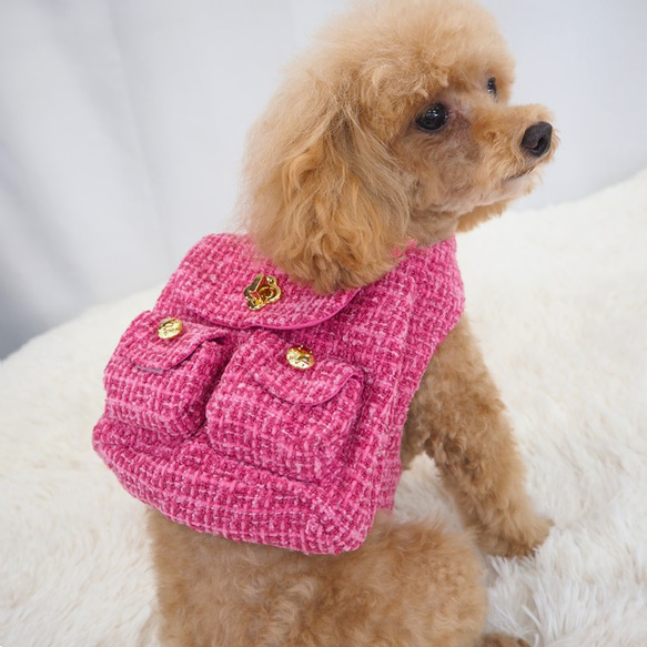 ハーネス 胴輪 ツイード バッグ セット ピンク かばん付き 散歩 お出掛け 犬 猫 ペット P749 7枚目の画像