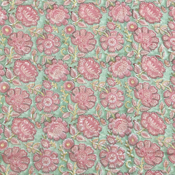 【50cm單位】暗綠色粉紅色米色花朵印度手工塊印花布料棉質 第4張的照片