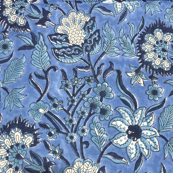 【50cm單位】多圖案藍白花印度手工塊印花布料棉質 第3張的照片
