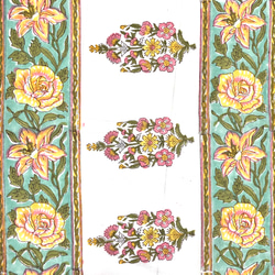 [50cm單位]多設計白色粉紅色黃色花朵印度手工塊印花布料棉質 第2張的照片