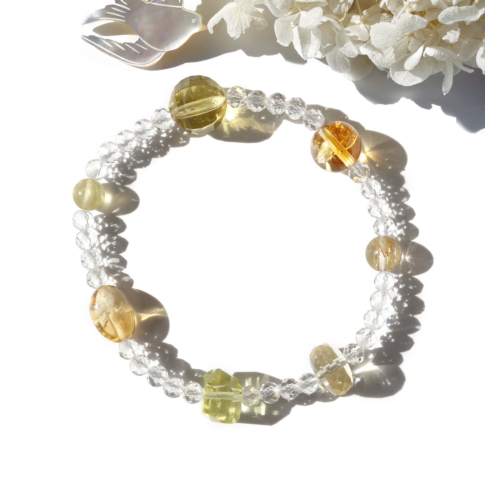 Planet／一点もの　レモンクォーツ×シトリン×ゴールドルチルクォーツ　プラネットブレスレット