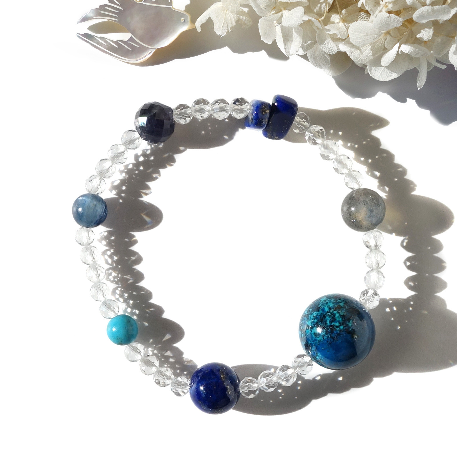 Planet／一点もの　クリソコラ×ラピスラズリ×ラブラドライト　プラネットブレスレット