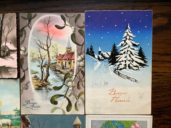 France vintage クリスマス／新年グリーティングカード 4枚目の画像