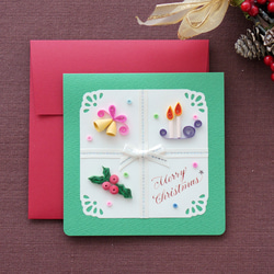 ペーパークイリングとカリグラフィーのクリスマスカード【Merry Christmas】　飾って可愛いクリスマスモチーフ 4枚目の画像
