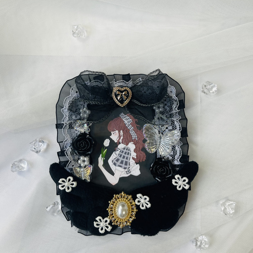 硬質トレカデコ レースデコ 推し活 推しカラー 黒 羽 名刺入れ・カード