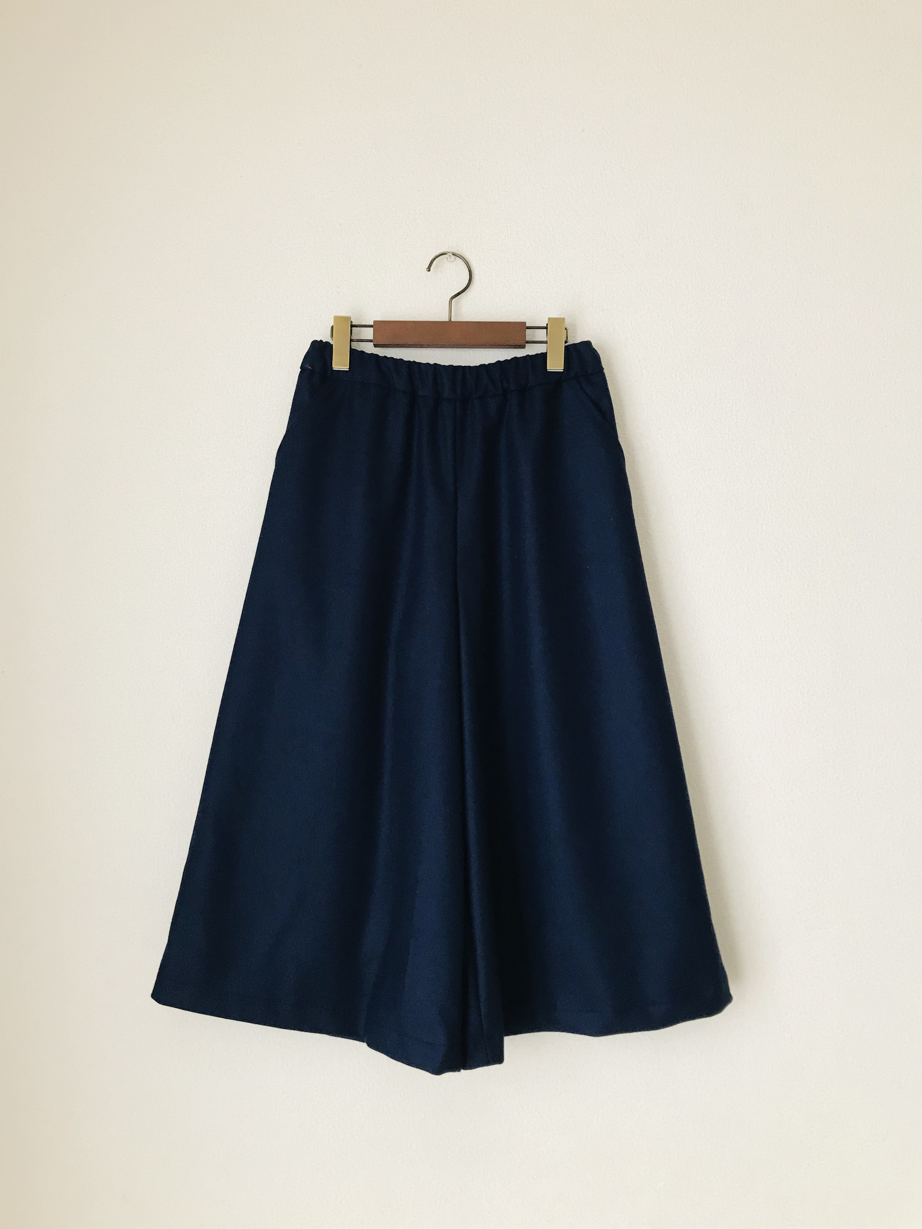 【秋冬】ガウチョパンツ裏地付き /ウール混　ネイビーL-78 /サイズM〜L  L〜LL