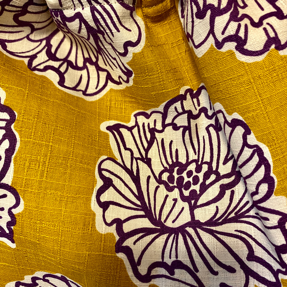 リンググラニーバッグ バンブー 和柄 花柄 牡丹 マスタード色 2枚目の画像