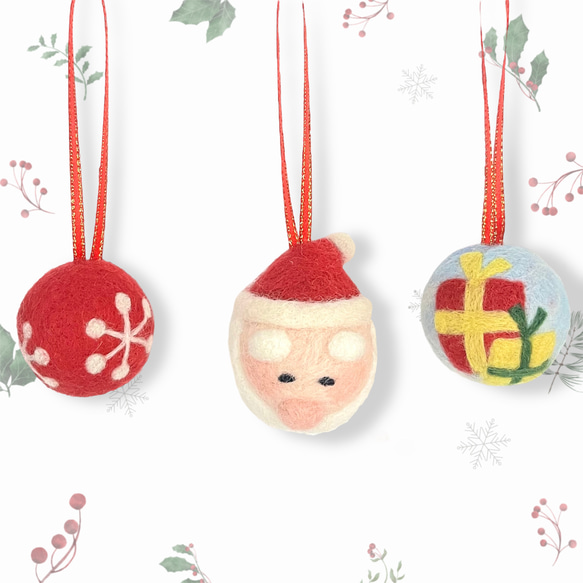 ぷ*子様 羊毛フェルト　クリスマス飾り サンタさん】羊毛フェルトのクリスマスオーナメント fs-10 羊毛