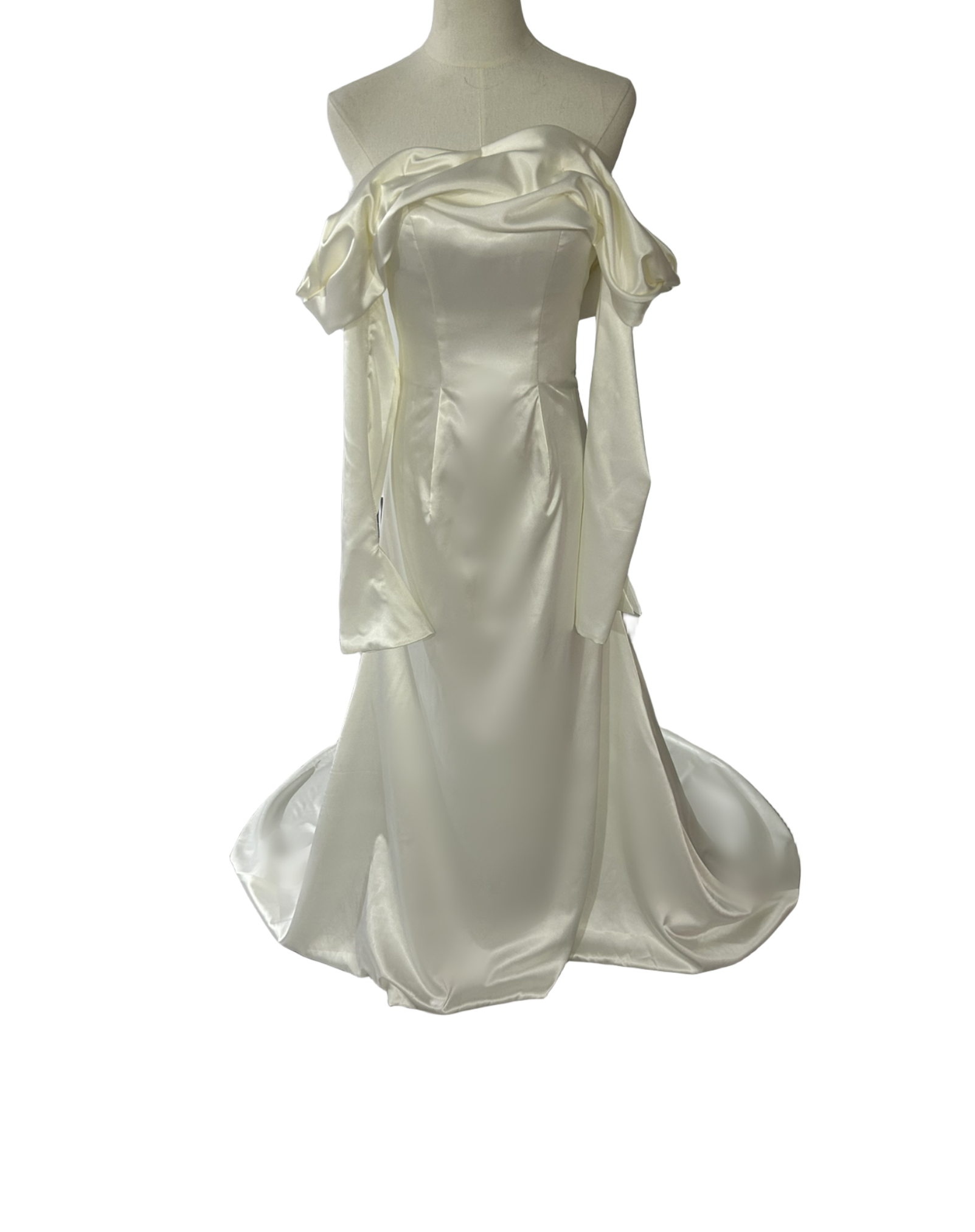 パーティードレス Vネック 背中見せ 光沢感 バックリボン オフホワイト  