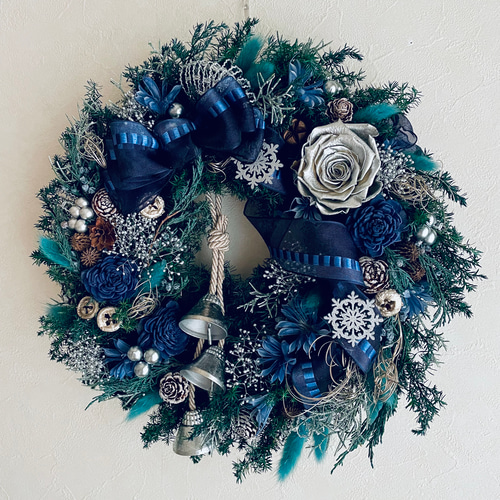 お洒落なブルーのクリスマスリース リース プリザ日和 通販 16894708