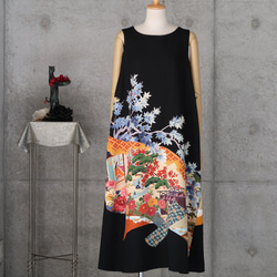 友禅 黒留のワンピース L ボレロ付き 着物リメイク ワンピース COCORO