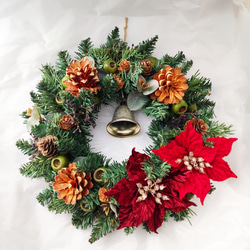定番のクリスマスリース /ポインセチア/ベル/鈴/フラワーアレンジ
