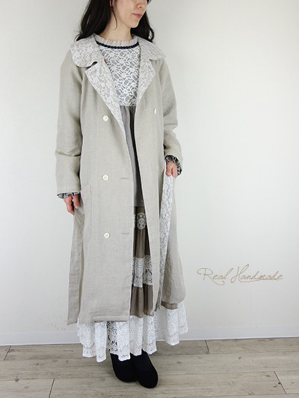 [予約販売] リネンチュールスカラップレースアンティーク風羽織りコート（セレクト作品） 11枚目の画像