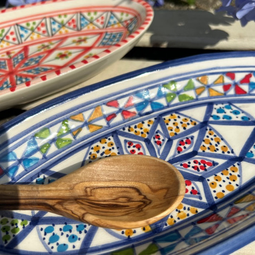 チュニジア・ナブールの陶器 24cmオバール皿 2枚セット テンション