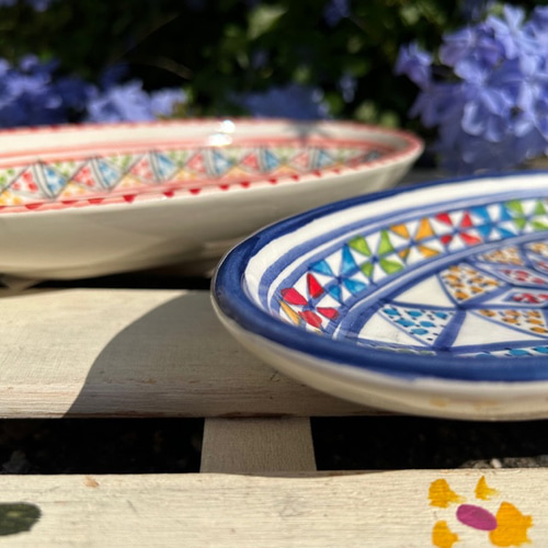 チュニジア・ナブールの陶器 24cmオバール皿 2枚セット テンション