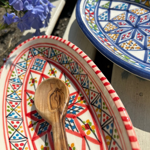 チュニジア・ナブールの陶器 24cmオバール皿 2枚セット テンション