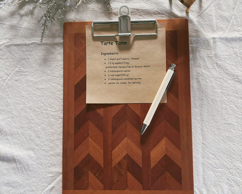 送料込】ヘリンボーン柄 クリップボード バインダー 木製 ハンドメイド