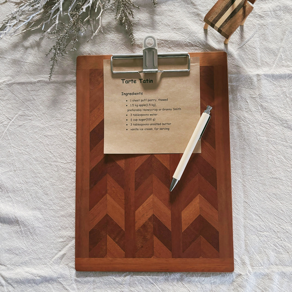 送料込】ヘリンボーン柄 クリップボード バインダー 木製 ハンドメイド