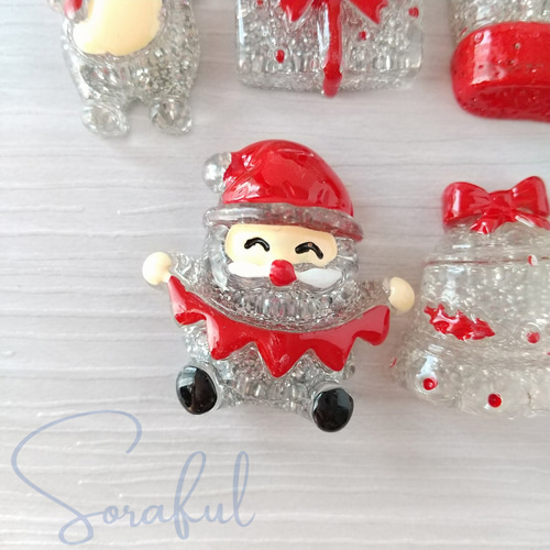 7種セット】シルバーラメのクリスマスパーツ キラキラ サンタ トナカイ