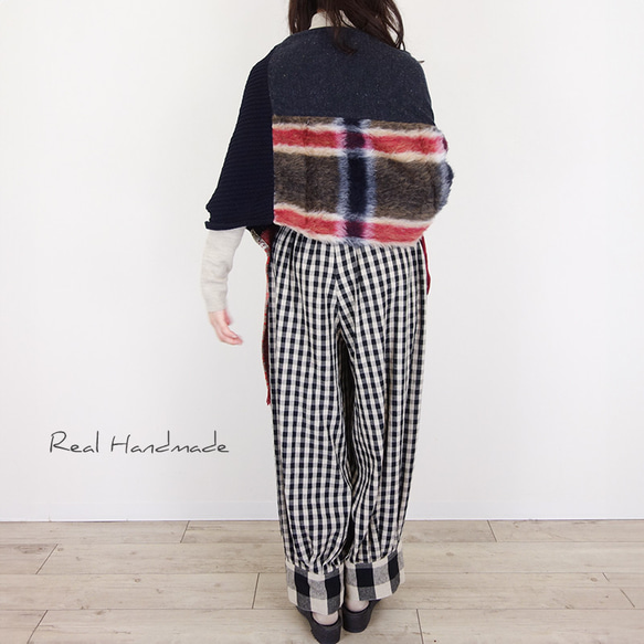 コットンリネンギンガムとブロックチェックギャザータック裾布パンツ 15枚目の画像