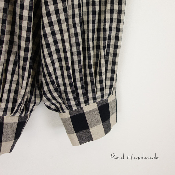 コットンリネンギンガムとブロックチェックギャザータック裾布パンツ 5枚目の画像