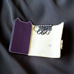 ゴールドピッグの三つ折りレザーキーケース＊カードポケット付き 3枚目の画像