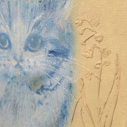 猫とスズラン｜ 油絵 ｜ ブルー ｜ AR10 絵画 chome＋ 通販