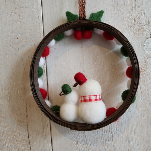 布リース*ゆきだるまさん flakes*　ふわまるリース　クリスマス 布リース*ゆきだるまさん flakes* ふわまるリース クリスマス