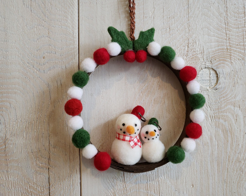 布リース*ゆきだるまさん flakes* ふわまるリース クリスマス