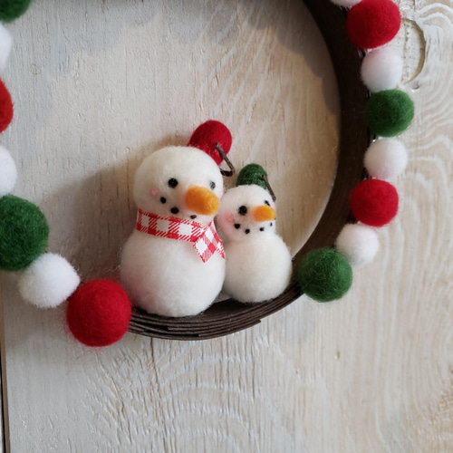 羊毛フェルト 雪だるま リース クリスマス f00111 羊毛フェルト