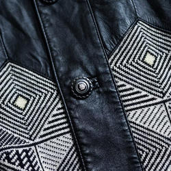 針織×圖騰x羊皮寬大襯衫式皮衣 古董羊皮革 真皮 皮外套 Leather jacket 第4張的照片