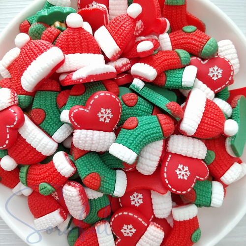 5種セット】ニット編み風クリスマスパーツ キャップ ソックス ミトン