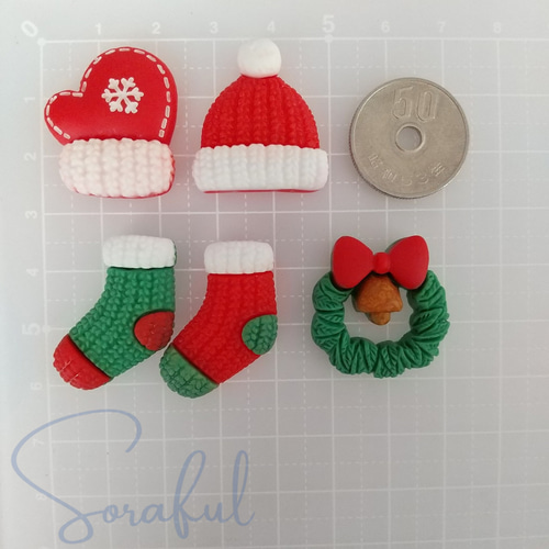 5種セット】ニット編み風クリスマスパーツ キャップ ソックス ミトン