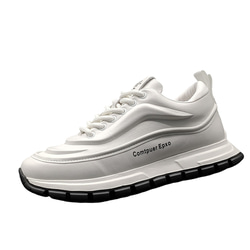 メンズ本革厚底カジュアルスニーカー白靴・ゆったり・さっと履く ·サイズ調整無料 2カラー 20-1073 1枚目の画像
