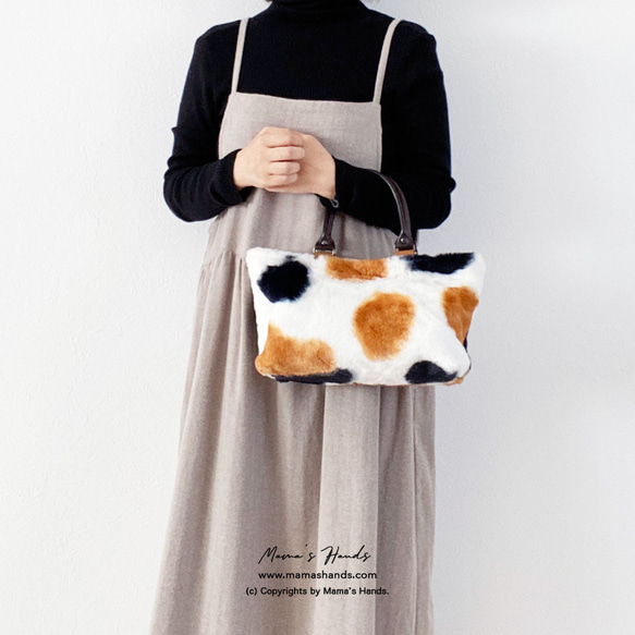 ⭐️12点売れました《猫心をそそる 三毛猫》モフモフ 革 小柄 トート