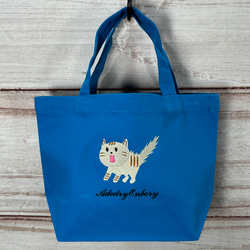 [僅限特價] [免運費] 帆布迷你手提包，帶有令人驚訝的貓刺繡 第1張的照片