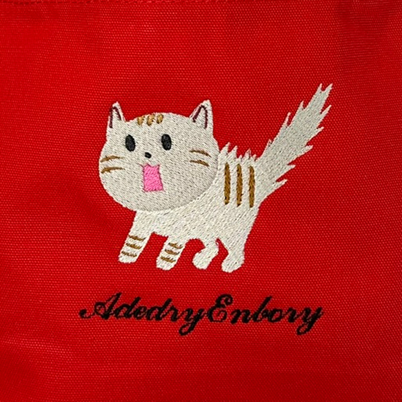 [僅限特價] [免運費] 帆布迷你手提包，帶有令人驚訝的貓刺繡 第4張的照片