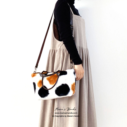 ⭐️18点売れました《猫心をそそる 三毛猫》モフモフ 2way 革 トート