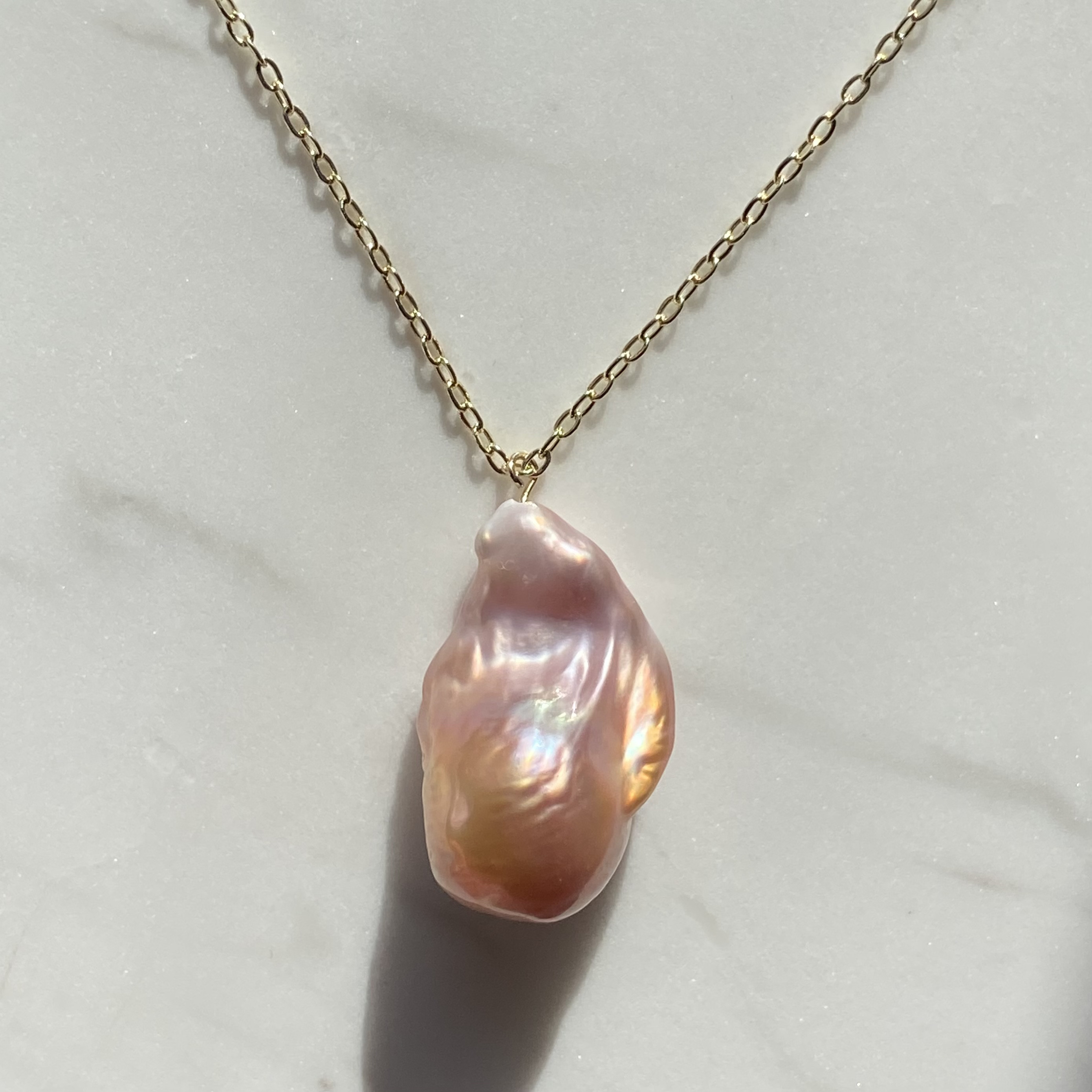 ✨パープル&オレンジ✨ 大粒バロックパール ✨淡水パール1粒ネックレス✨選べる14kgfチェーン